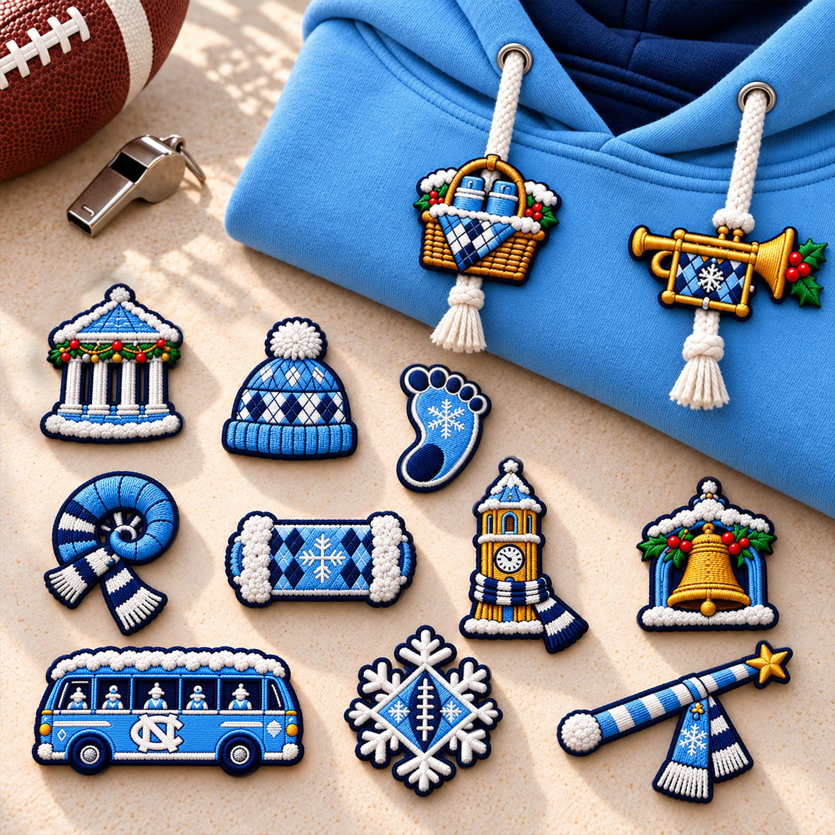 Premium UNC Christmas Embroidered Charm Hoodie PVNA