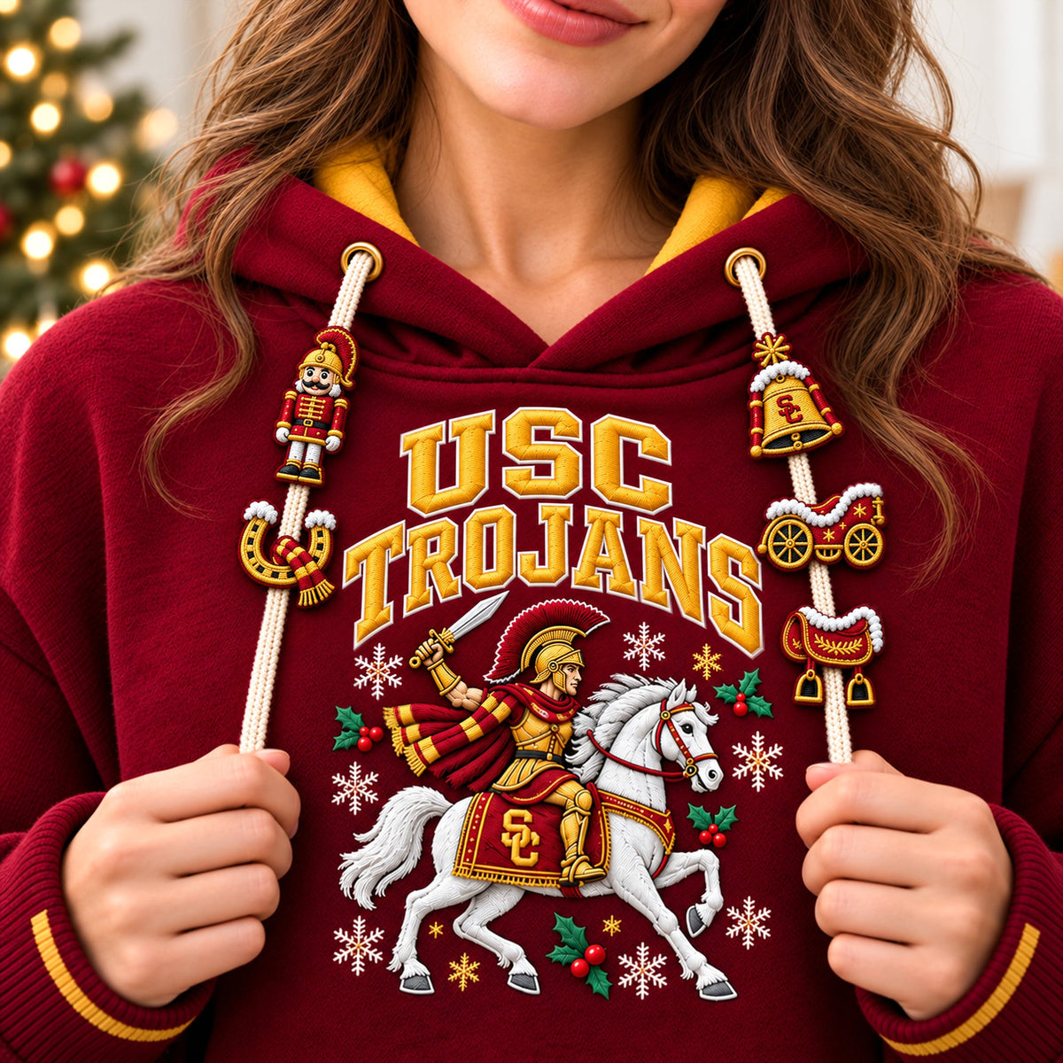 Premium USC Christmas Embroidered Charm Hoodie PVNA