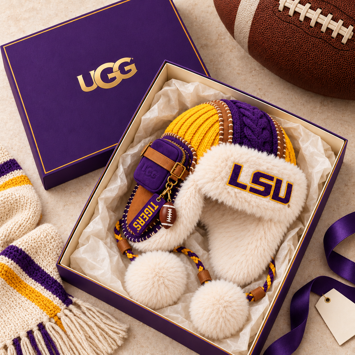 LSU Plush Knit Trapper Hat DNBN