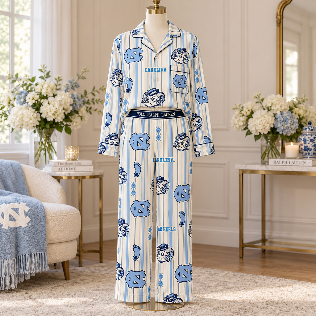 Premium UNC Women's Printed Button-Up Pajama Set HTTT
